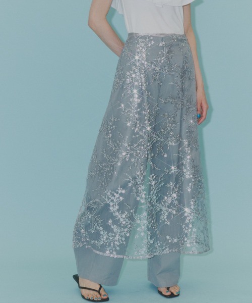 ロング スカート Flower spangle wrap skirt/フラワースパンコール