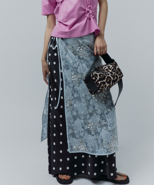 ロング スカート Flower spangle wrap skirt/フラワースパンコール
