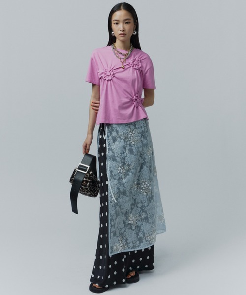 ロング スカート Flower spangle wrap skirt/フラワースパンコール
