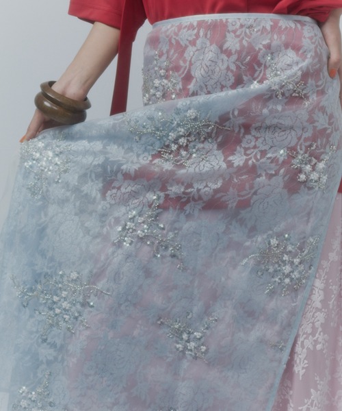 ロング スカート Flower spangle wrap skirt/フラワースパンコール