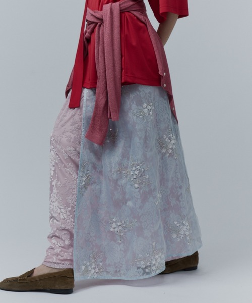 ロング スカート Flower spangle wrap skirt/フラワースパンコール