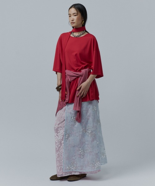 ロング スカート Flower spangle wrap skirt/フラワースパンコール