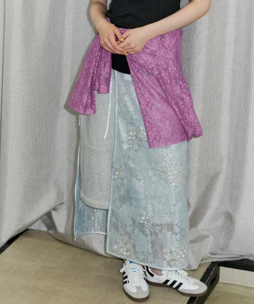 ロング スカート Flower spangle wrap skirt/フラワースパンコール