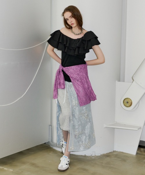 yae Flower spangle wrap skirt ラップスカート ロング スカート Flower spangle wrap skirt/フラワースパンコール