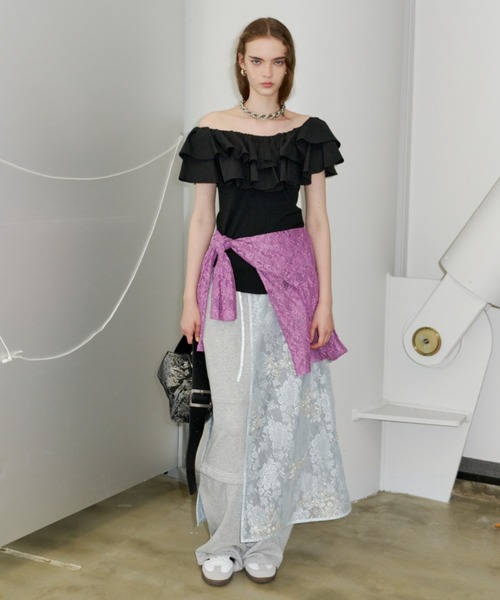 ロング スカート Flower spangle wrap skirt/フラワースパンコール