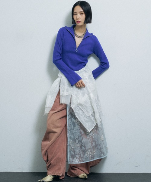 ロング スカート Flower spangle wrap skirt/フラワースパンコール