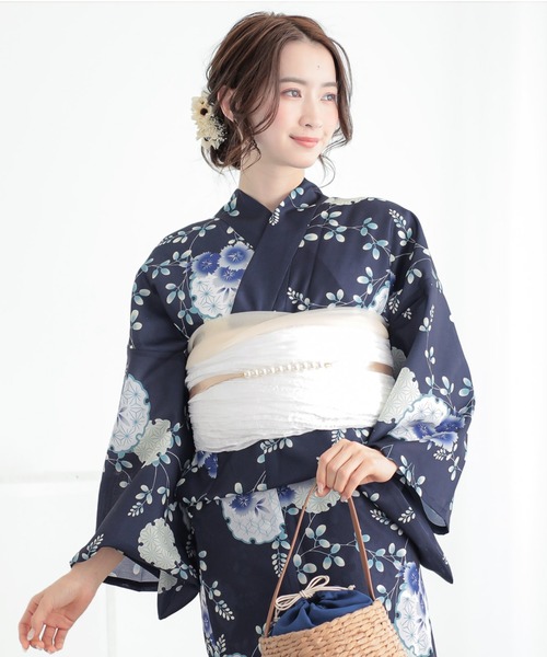 可愛らしい忘れな草の洗える浴衣✨夏着物としても…ポリエステル100% 新品タグ付 夏色美人 浴衣 浴衣単品 F/フリーサイズ ポリエステル 夏着物