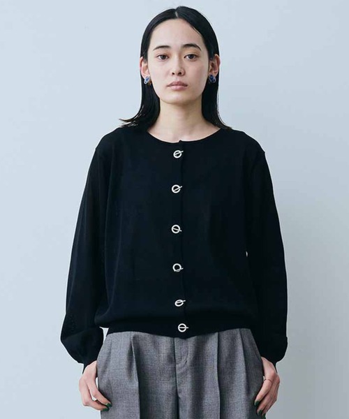 ブラックボタン付きカーディガン Fサイズ ベーシック ニット カーディガン(140-160cm)（98-70KE02-203