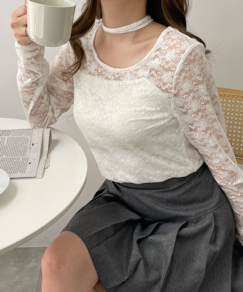 WEGO tシャツ WEGO/チョーカーリボン付きレースロンT レディース