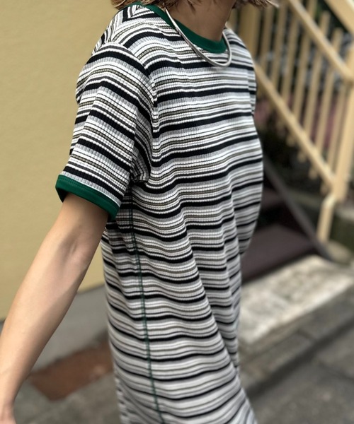 forksy.】マルチボーダーアンサンブルワンピース/半袖Tシャツ