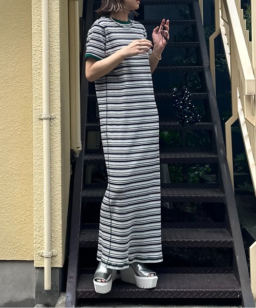 45rpm / 半袖ワンピース/0/コットン/マルチカラー/ボーダー 45rpm◇半袖ワンピース/0/コットン/マルチカラー/ボーダー GU マルチ