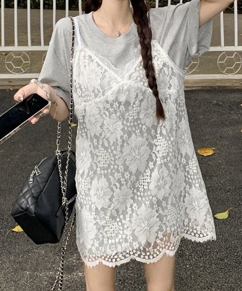 shopnikoniko チュニック キャミワンピース ミニ丈 レース