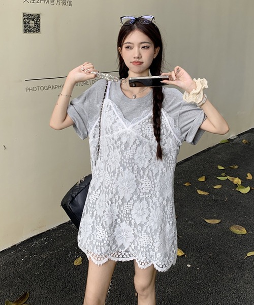 shopnikoniko チュニック キャミワンピース ミニ丈 レース