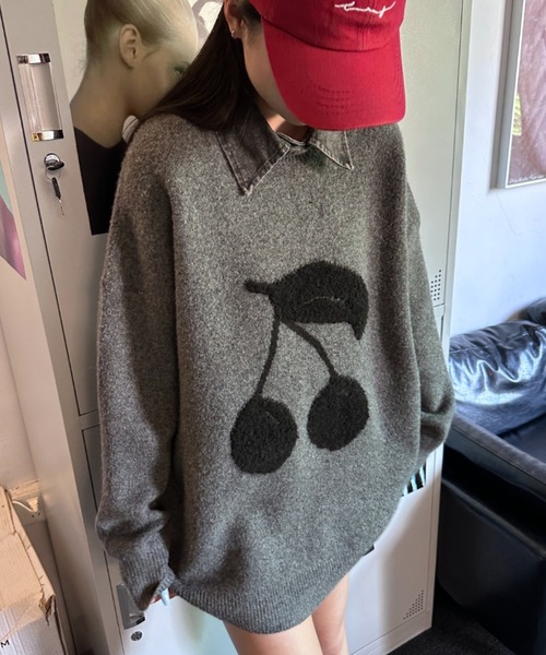 LACーVERT ニット セーター 「つけ襟セット」 バイカラーチェリー/星柄