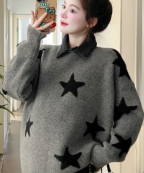 LACーVERT ニット セーター 「つけ襟セット」 バイカラーチェリー/星柄