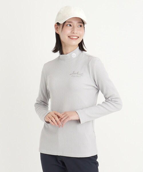 tシャツ 「吸湿発熱」リブデザイン 長袖モックネックプルオーバー レディース