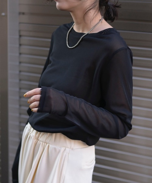 ＆HALF tシャツ シアーロングTシャツ（日本製/Japan）ロンT レディース