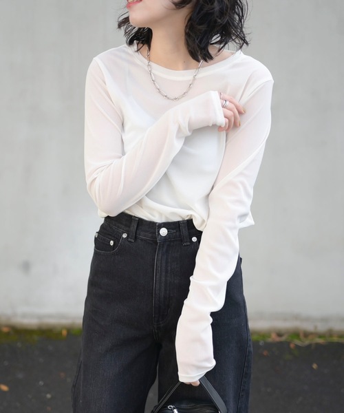 ＆HALF tシャツ シアーロングTシャツ（日本製/Japan）ロンT レディース