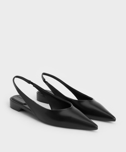ポインテッドトゥ ハイヴァンプスリングバックフラット - Black