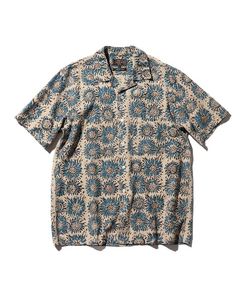 BEAMS+ シャツ サンフラワー プリント オープンカラー メンズ