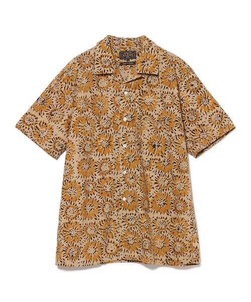 BEAMS+ シャツ サンフラワー プリント オープンカラー メンズ