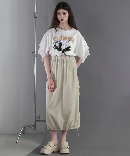 tシャツ (OKIRAKU×ROSEBUD)メッシュレイヤード スリーブ Tシャツ レディース ROSE BUD tシャツ (OKIRAKU×ROSEBUD)メッシュレイヤード
