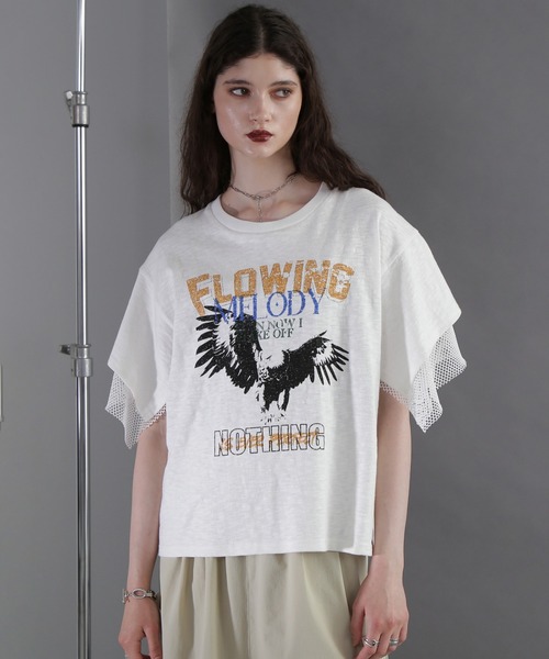 ROSE BUD tシャツ (OKIRAKU×ROSEBUD)メッシュレイヤード