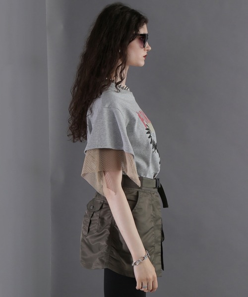 (OKIRAKU×ROSEBUD)メッシュレイヤード スリーブ Tシャツ OKIRAKU×ROSEBUD)メッシュレイヤード スリーブ Tシャツ 美品