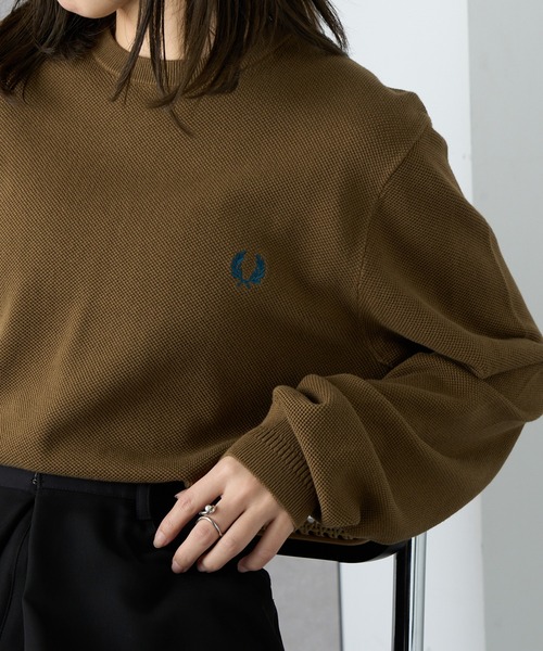 【希少・未着用新品】FRED PERRY コットンニットポロセーター L FRED PERRY（フレッドペリー） セーター メンズ ストライプド トリム V