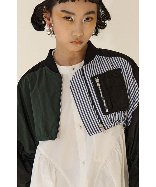 OMMO ショートブルゾン OMMO ブルゾン アウター MIX FABRIC SHORT BZ レディース