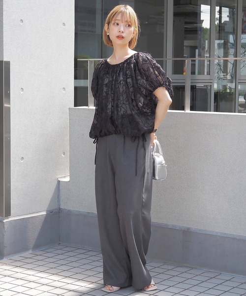 tiptop ブラウス シャツ シアー刺繍裾リボンブラウス レディース