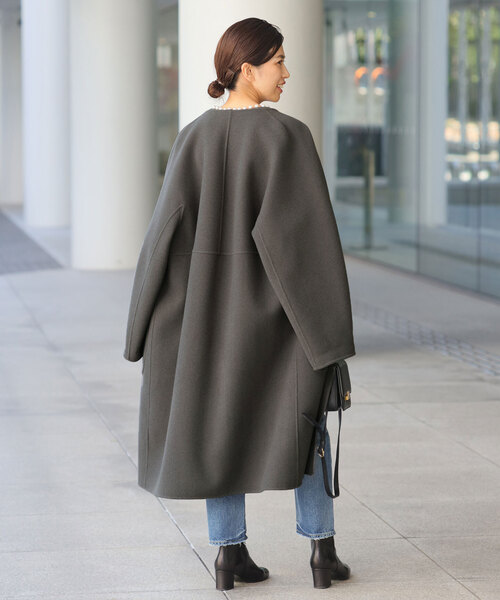 ★イエナ IENAノーカラーコート ウール100％美品♪ IENA（イエナ） ノーカラーコート 38 チャコールグレー レディース