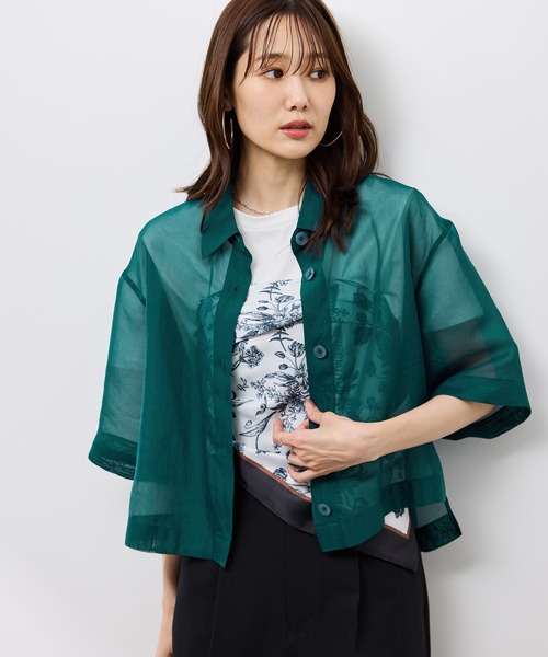 ブラウス シャツ 「接触冷感」ハーフスリーブシアーシャツ レディース
