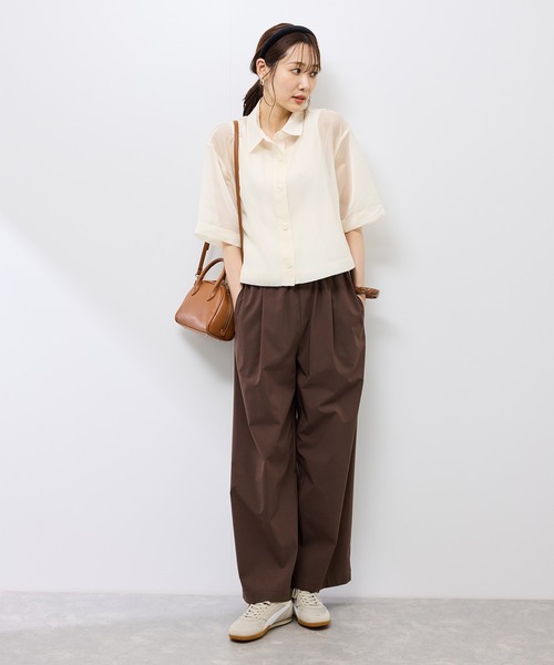 LA PEAU DE GEM ベロア シャツ シアー 茶 ブラウン 完売 ROPE' PICNIC（ロペ ピクニック） ブラウス シャツ 「接触冷感」ハーフ