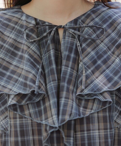 Tiaclasse ブラウス シャツ チェック柄フリルブラウス レディース