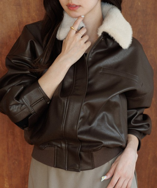 ブルゾン アウター 「ファー襟取り外し可能」2way short jacket（2 