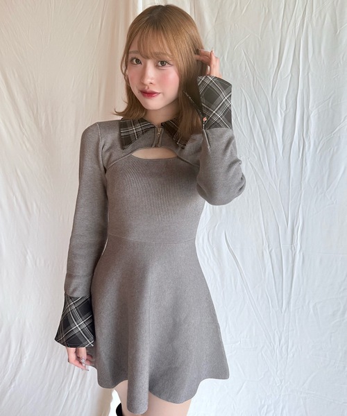 one way NOMAE シャギーボレロロングチェックワンピース NOMAE