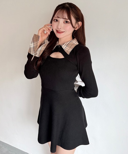 NOMAE（ノーマエ） ワンピース チェックカラーミニニットワンピース