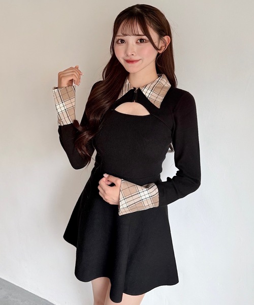 NOMAE（ノーマエ） ワンピース チェックカラーミニニットワンピース