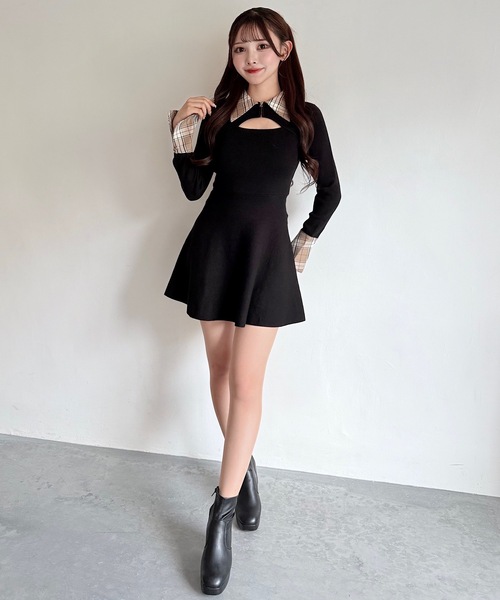 NOMAE（ノーマエ） ワンピース チェックカラーミニニットワンピース