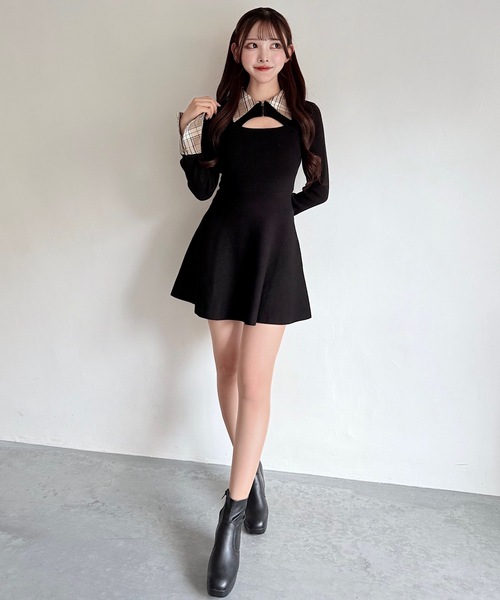 NOMAE（ノーマエ） ワンピース チェックカラーミニニットワンピース