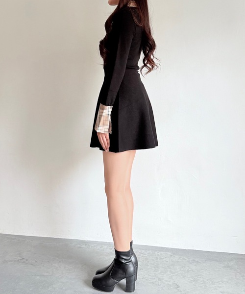 NOMAE（ノーマエ） ワンピース チェックカラーミニニットワンピース