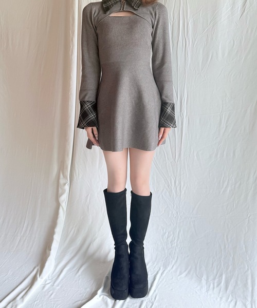 NOMAE（ノーマエ） ワンピース チェックカラーミニニットワンピース