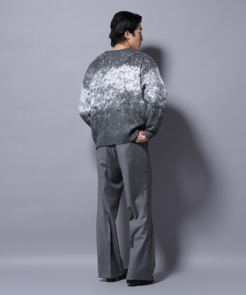 美品 MARK&LONA 縮絨ウール 総柄クルーネックニット 36 日本製 アート柄クルーネックニット1 シックカラー