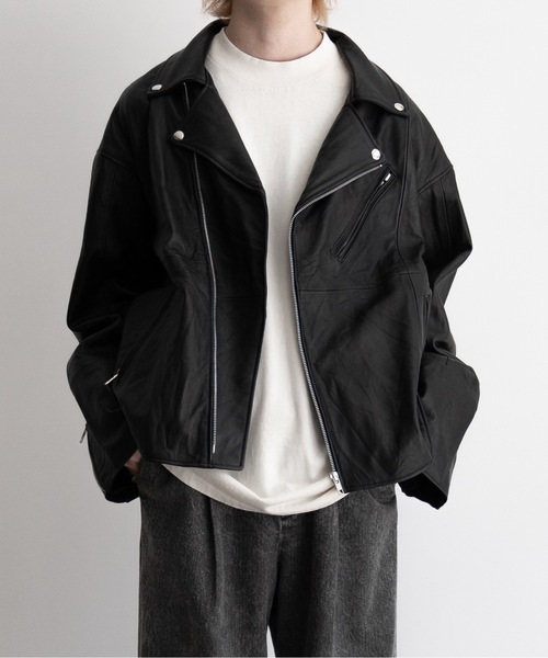 Casper John（キャスパージョン） レザーブルゾン LARGE ブラック