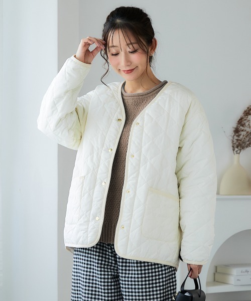 SMILELAND ノーカラーコート コート 「大きいサイズ」裏ボアキルト