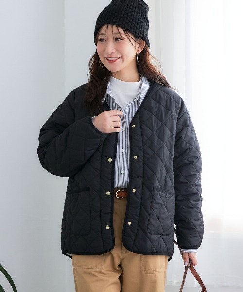 SMILELAND ノーカラーコート コート 「大きいサイズ」裏ボアキルト