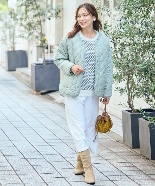 SMILELAND ノーカラーコート コート 「大きいサイズ」裏ボアキルト