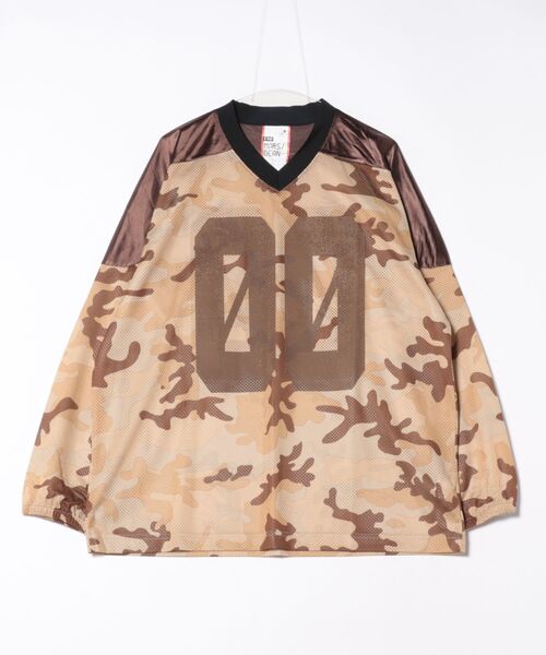 tシャツ a.p.o.v. カモフラ柄メッシュショルダーパッチナンバリング