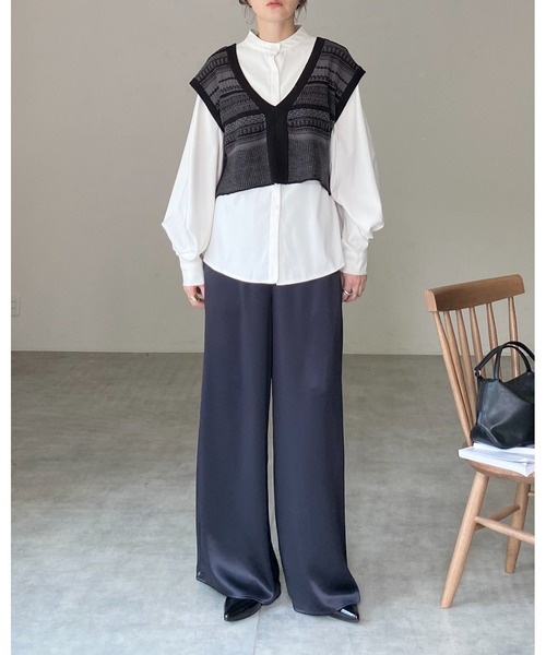 She's Closet ベスト ジレ 深Vネック配色ジャガード柄ショートニット